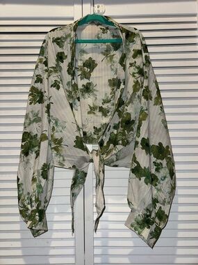 Floral Tie-Front Blouse in Green